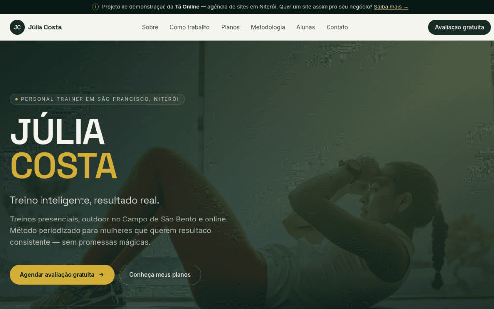 Site Júlia Costa Personal desenvolvido pela Tá Online